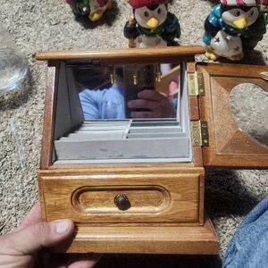 Wooden Jewelry Box with Mirror and Heart Detail